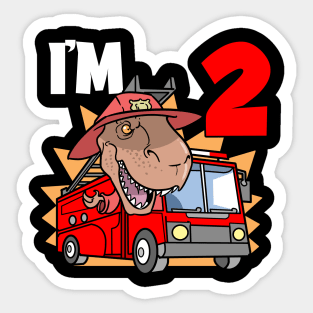 I'm 2 Birthday Firefighter T-Rex Sticker